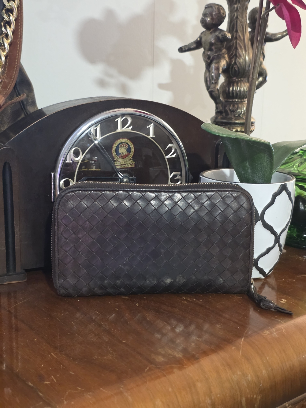 Bottega Veneta Classic Woven Leather Zip Around Continental Wallet - Brown